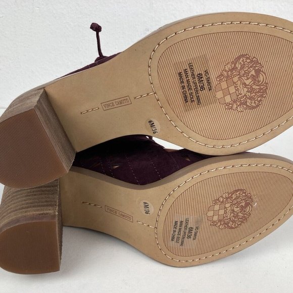 *Vince Camuto Tarita Cut Out Lace Up Burgundy Suede Open Toe Heel Bootie Size 6 - Picture 12 of 16